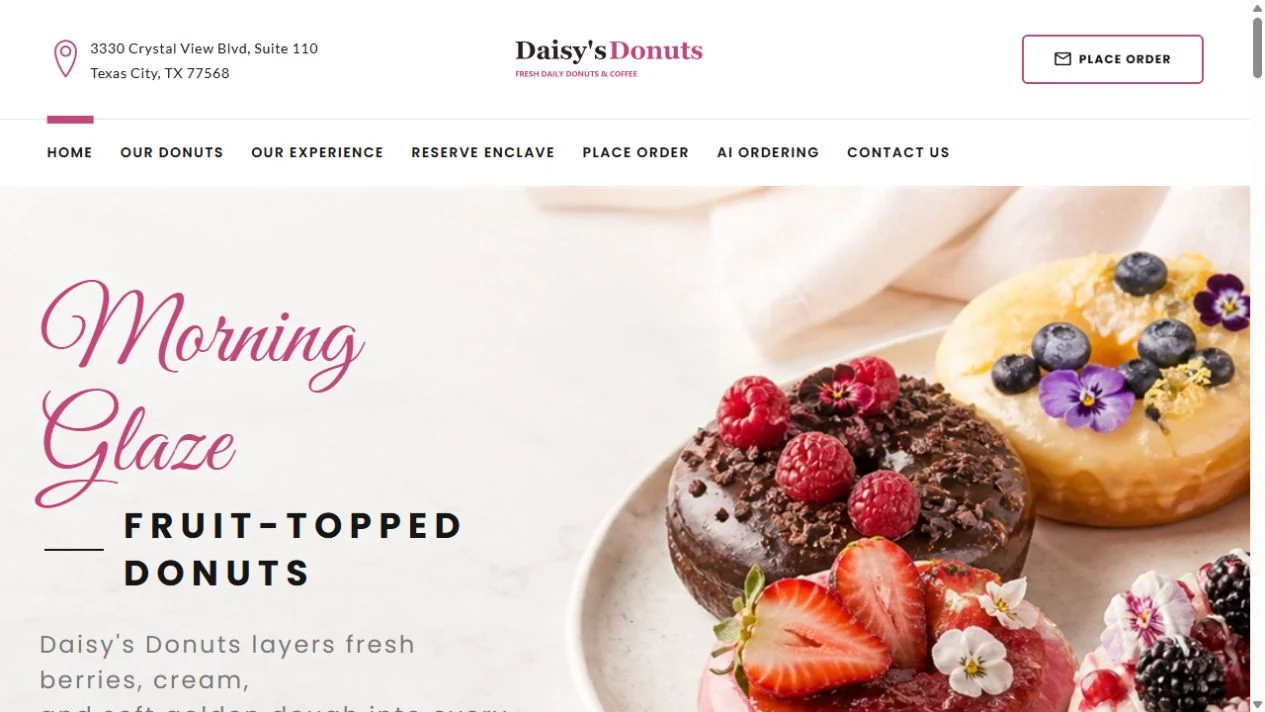 Website snapshot of Daisy’s Donuts