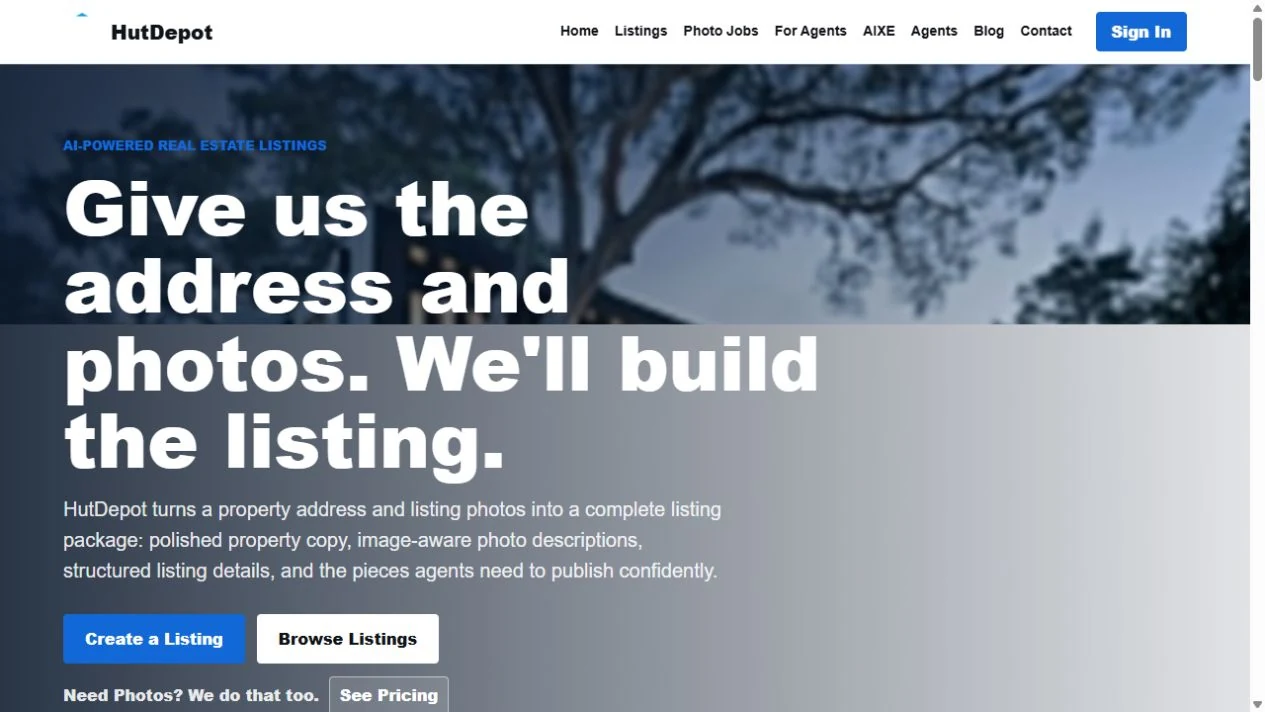 Website snapshot of HutDepot
