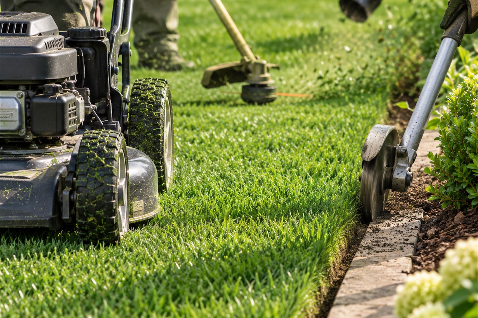 Rotating lawn-care guide photography