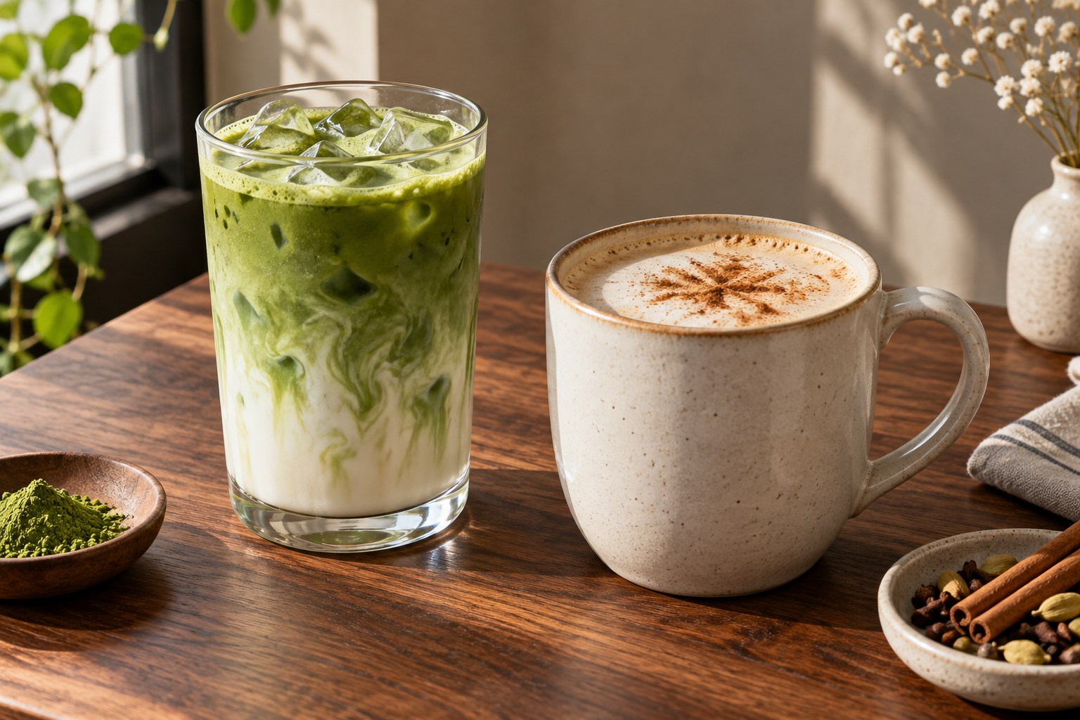 Matcha & chai — menu-inspired illustration
