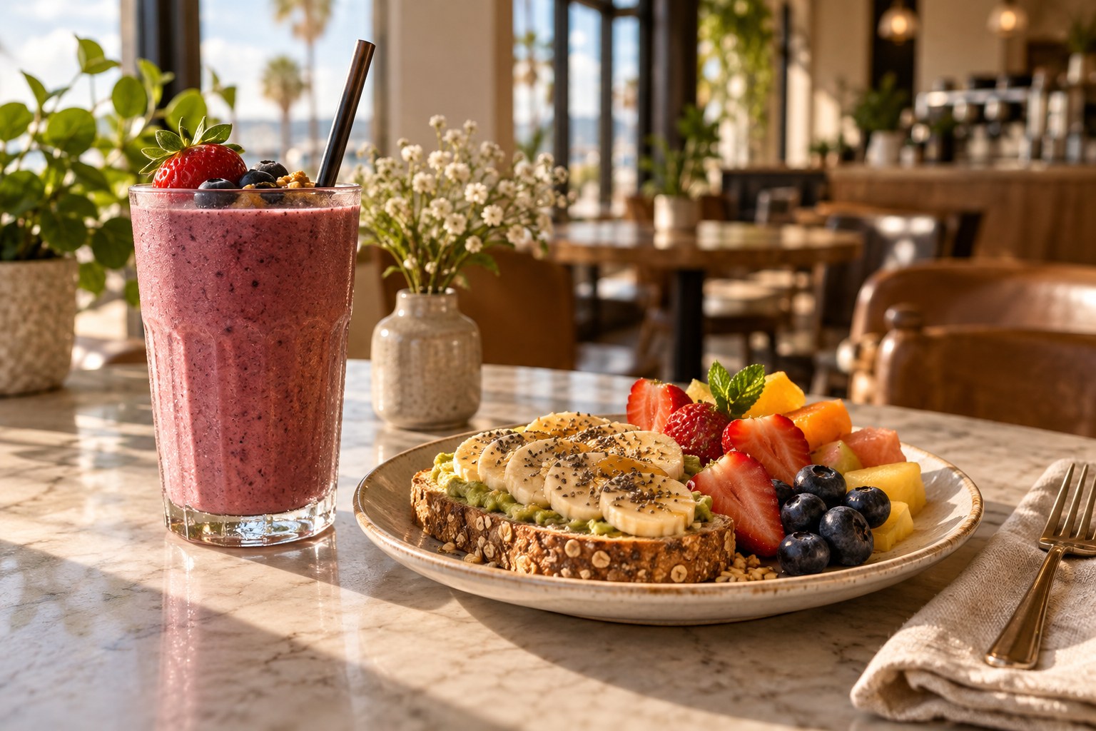 Smoothies With Breakfast Or On Their Own — illustrative café photography